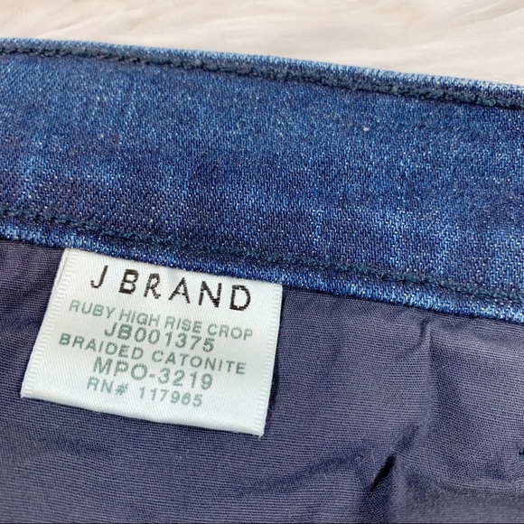 J Brand Ruby High Rise Crop Jeans Braided Cantonite Raw Hem blue solid - Picture 9 of 11